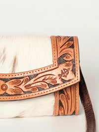 American Darling Hair on Hide and Hand Carved Snap Leather Wristlet/Crossbody