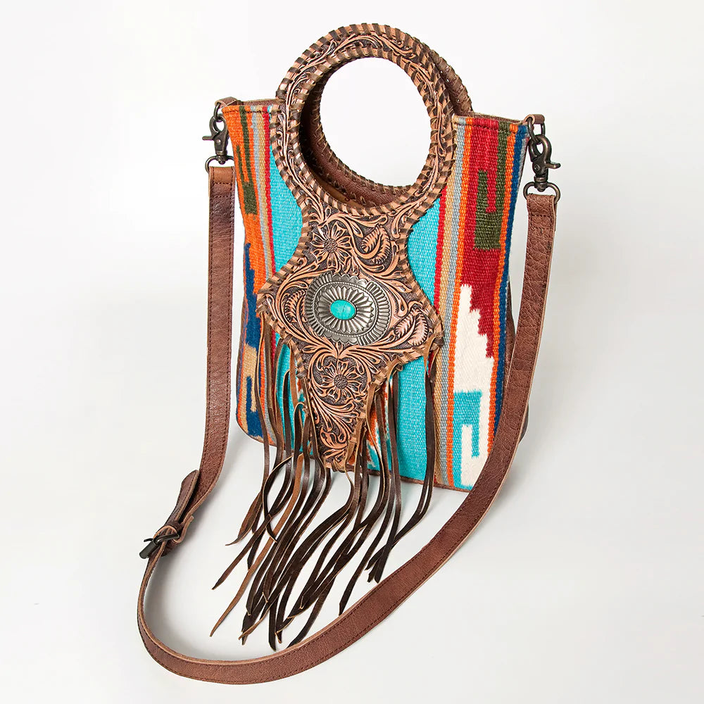 American Darling Aztec Saddle Blanket Tooled Leather Crossbody Bag