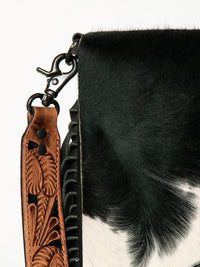 American Darling Smooth Leather and Hair on Hide Concealed Carry Crossbody Bag with Fringe