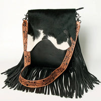 American Darling Smooth Leather and Hair on Hide Concealed Carry Crossbody Bag with Fringe