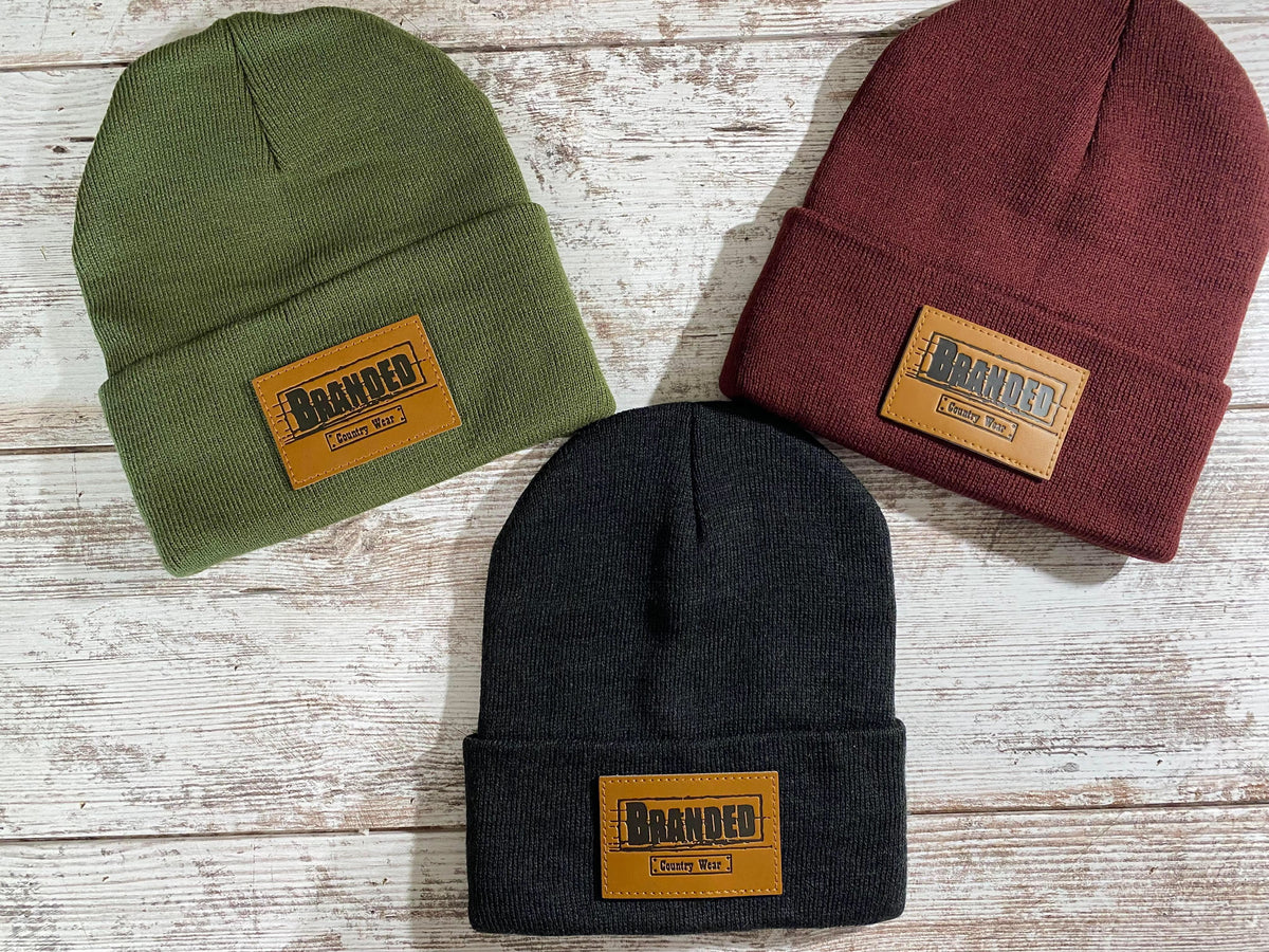 BRANDED Leather Patch Beanie