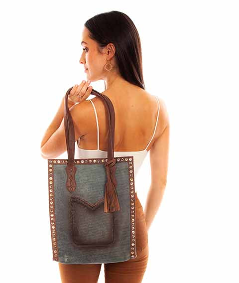 Scully Leather Turquoise and Studded Shoulder Bag