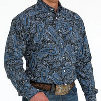 Cinch Men's Classic Fit Black and Navy Paisley Western Shirt