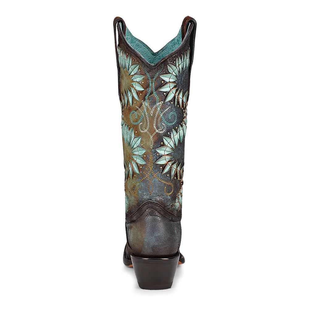 Corral Women's Brown and Turquoise Embroidery Snip Toe Western Boot