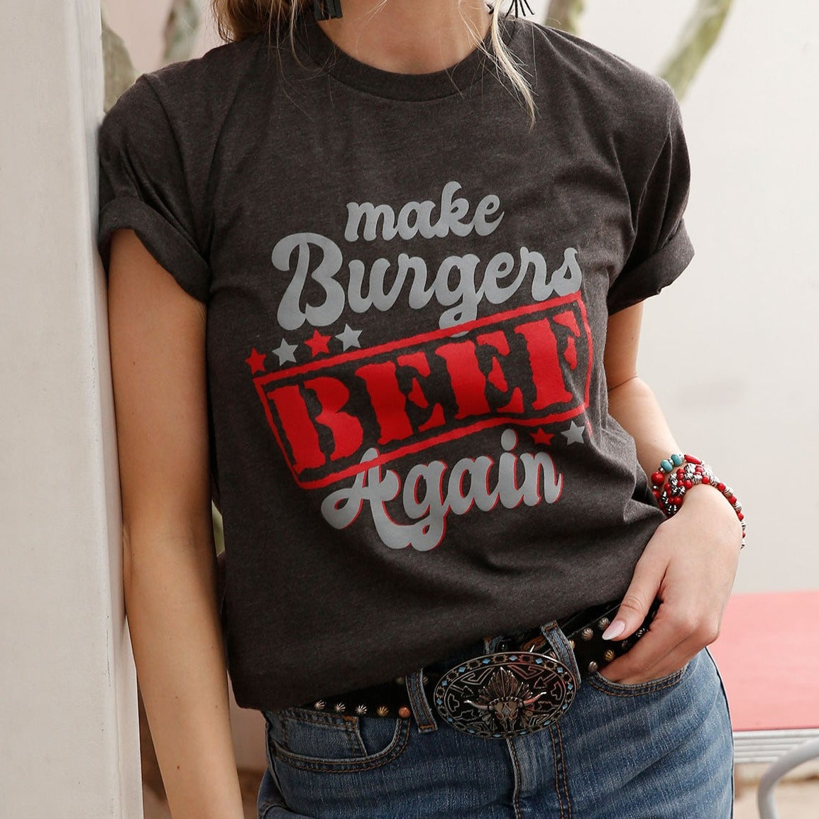 Cruel Women's Make Burgers Beef Again Graphic Tee-Black