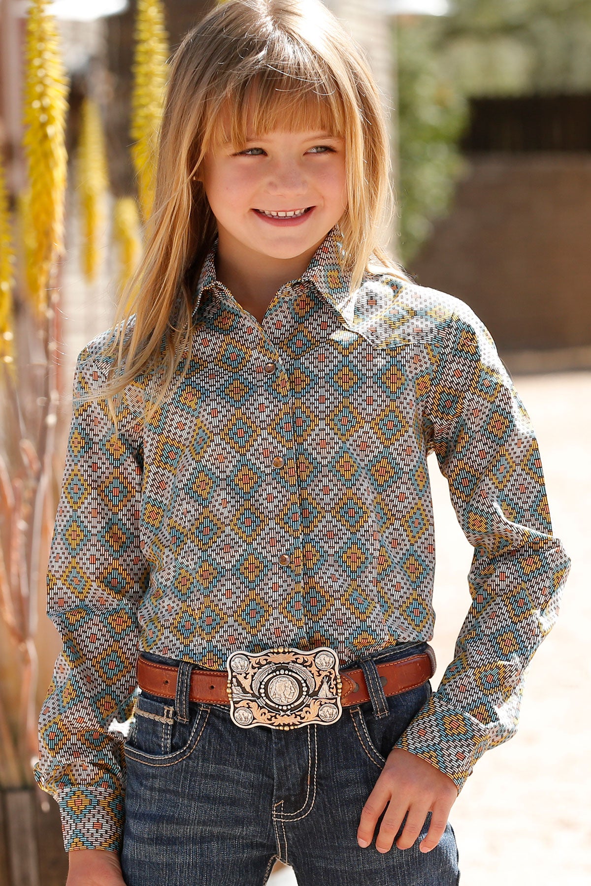 Cruel Girl's Geometric Multi Color Rhinestone Snap Shirt