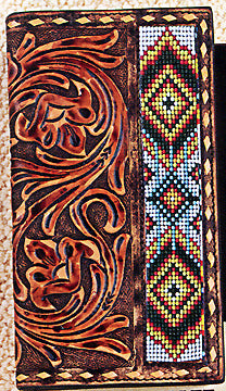 3D Men's Tooled Leather and Beaded Inlay Rodeo Wallet