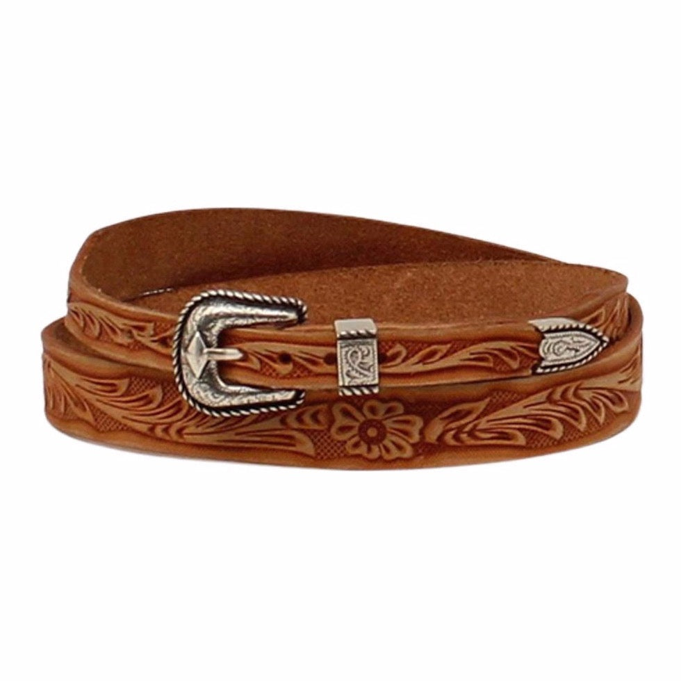 Floral Tooled Brown Hat Band
