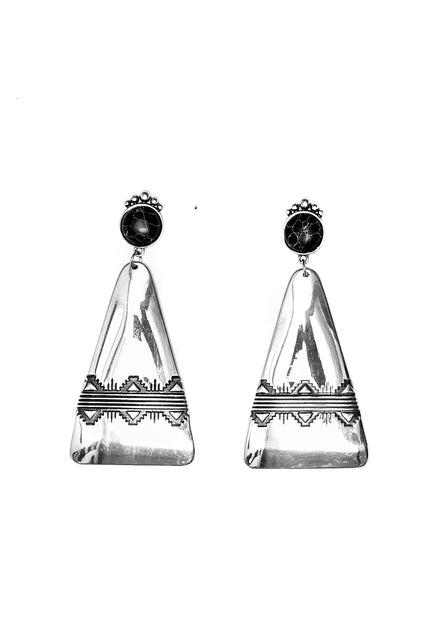 Silver Stamped Earring on Black Post