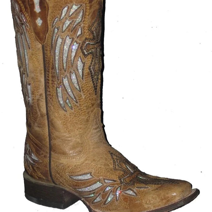 Cowtown Women's Cross and Wings Square Toe Boot
