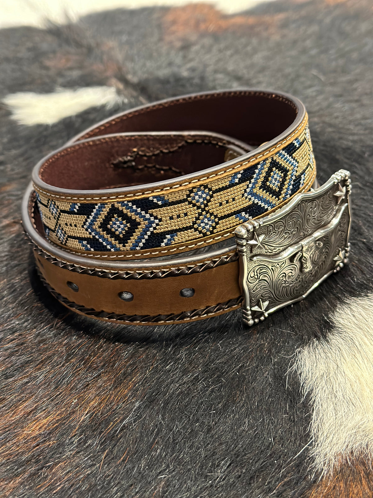 3D Belt Company Boys Aztec Embroidery with Square Bullhead Buckle