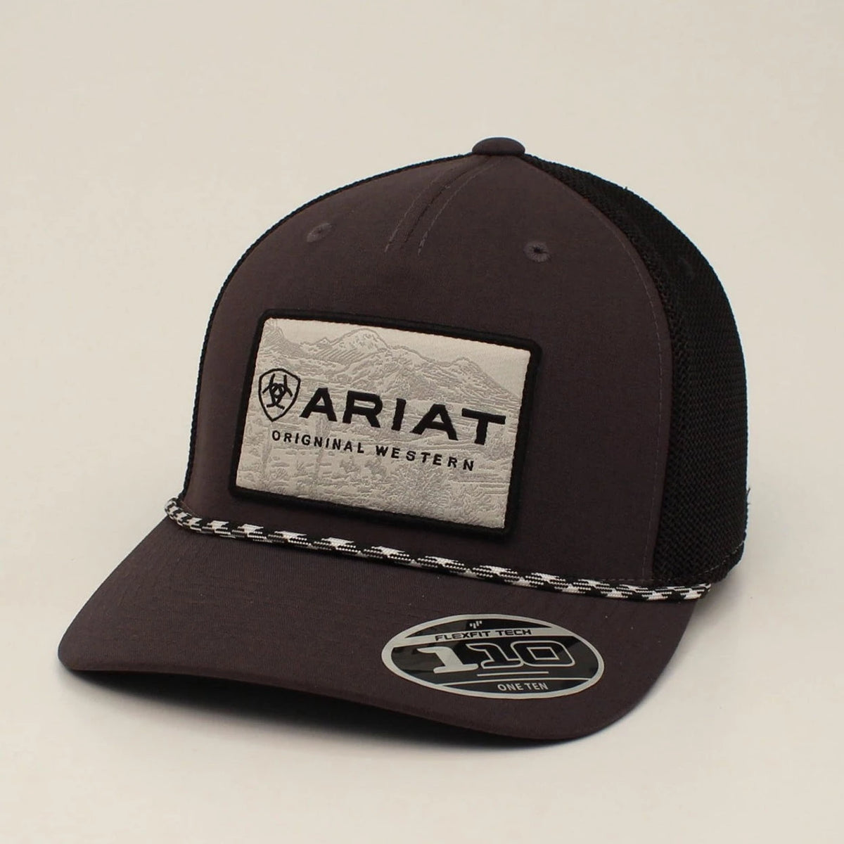 Ariat Men's Desert Logo Patch FlexFIt Ball Cap in Charcoal