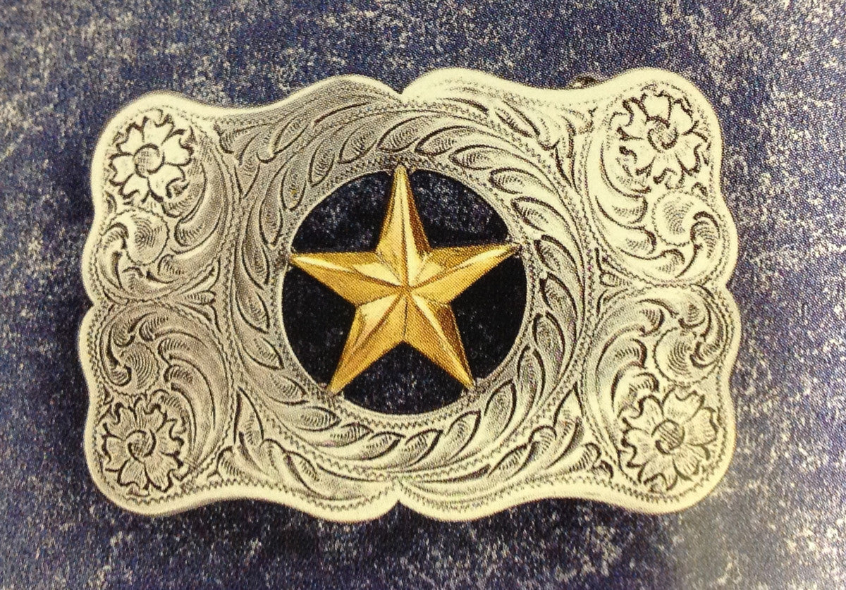 Nocona Silver with Gold Star Belt Buckle