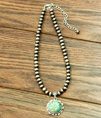 Navajo Pearls & Round Turquoise Stone Pendant Necklace