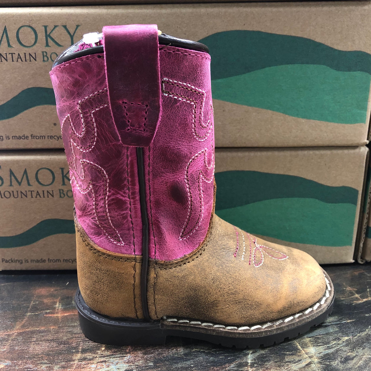 Smoky Mountain Autry Toddler Boot- Brown Distress/ Pink