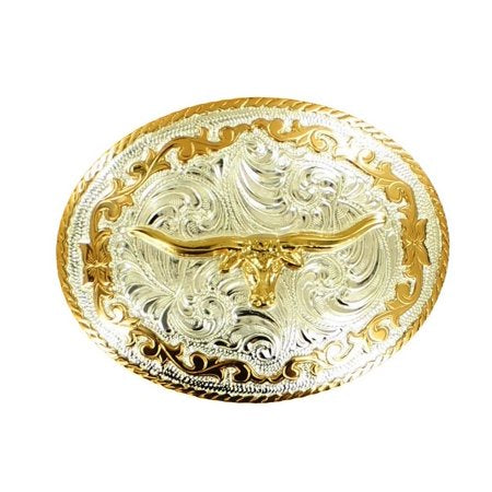 Crumrine Silver and Gold Plated Oval Longhorn Buckle