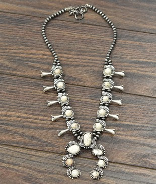 Natural White Turquoise Squash Blossom Necklace