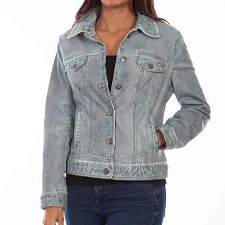 Scully Women's Leather Jean Jacket- Stonewash Teal