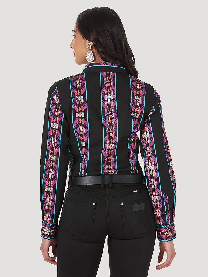 Wrangler Retro Women’s Aztec-Geo Stripe Western Snap Shirt