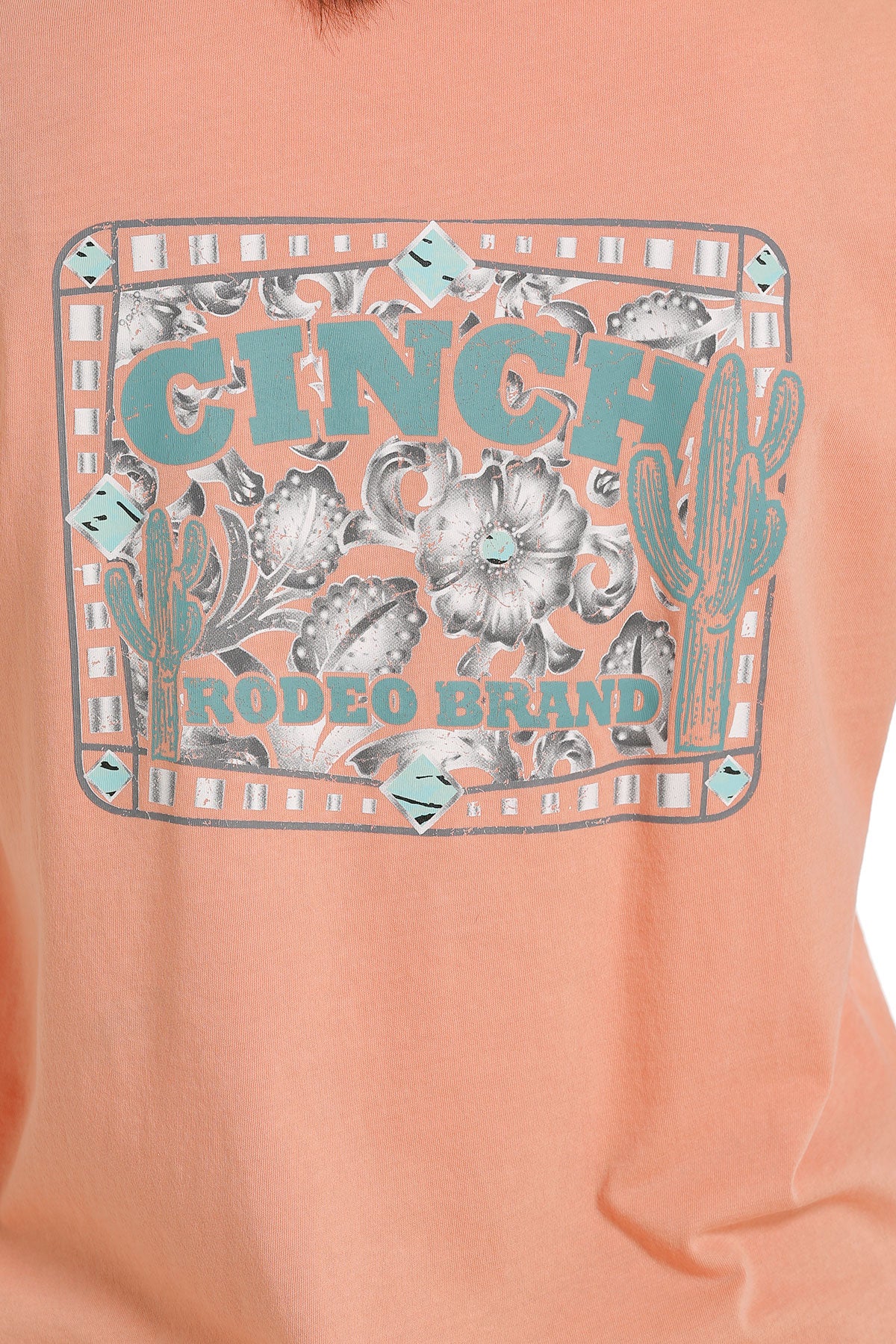 Cinch Women's Orange and Teal T-Shirt