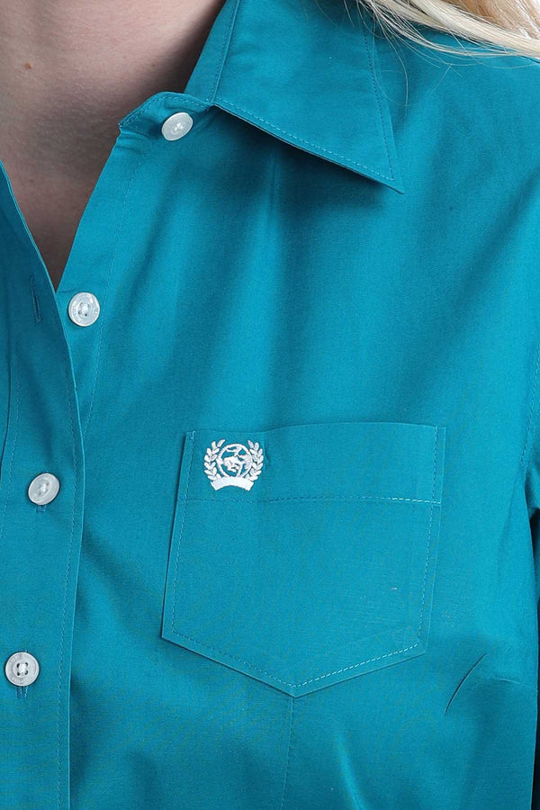 Cinch Women's L/S Solid Teal Western Button Down Shirt