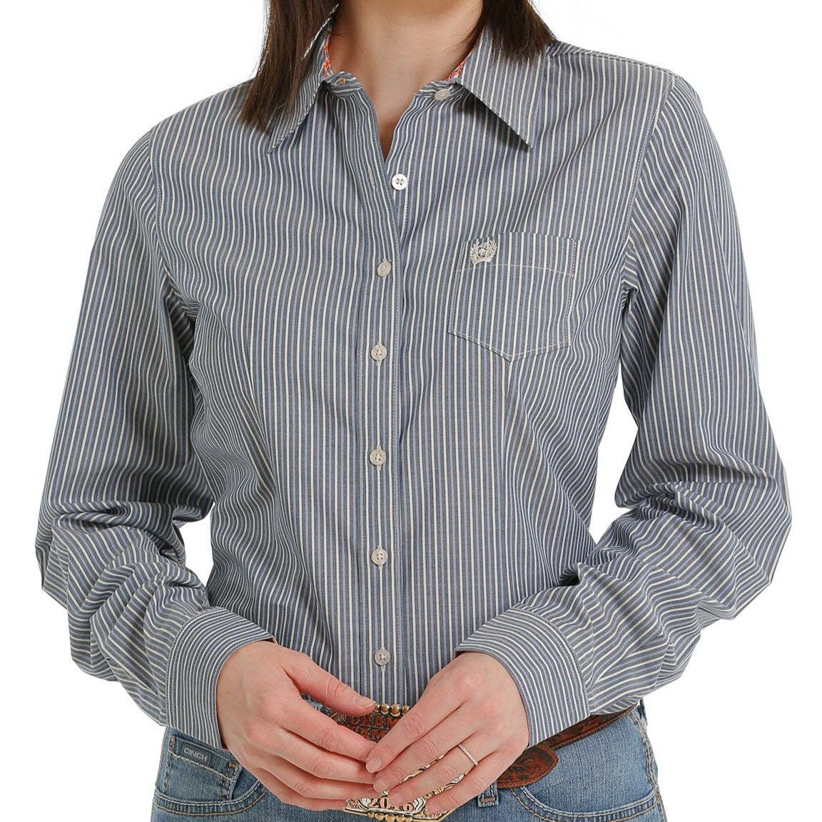Cinch Women's Light Blue Stripe Button Down Western Shirt
