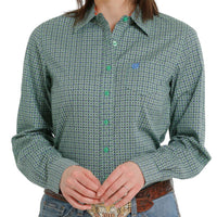 Cinch Women's Green Geometric Button Down Western Shirt