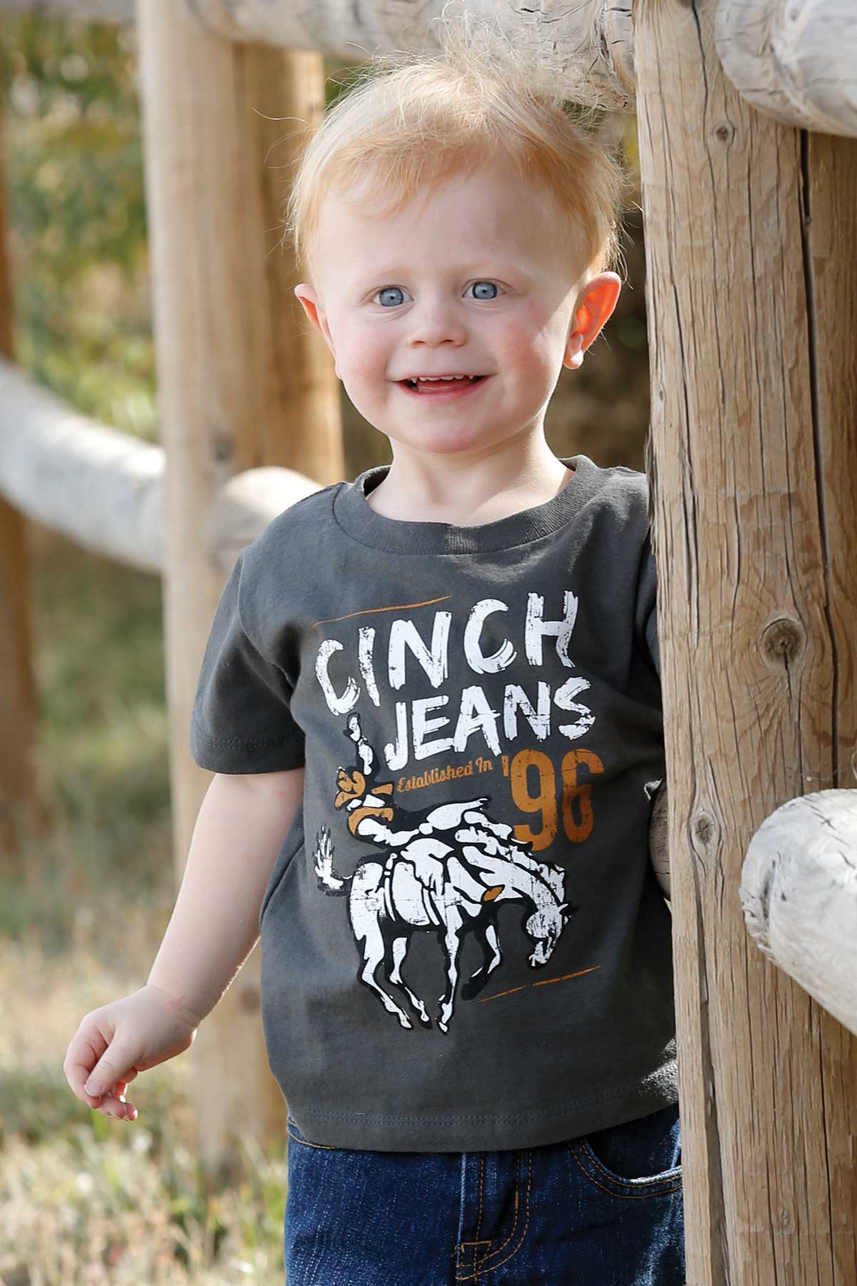 Cinch Boy's Charcoal Classic Crew Neck Logo T-Shirt