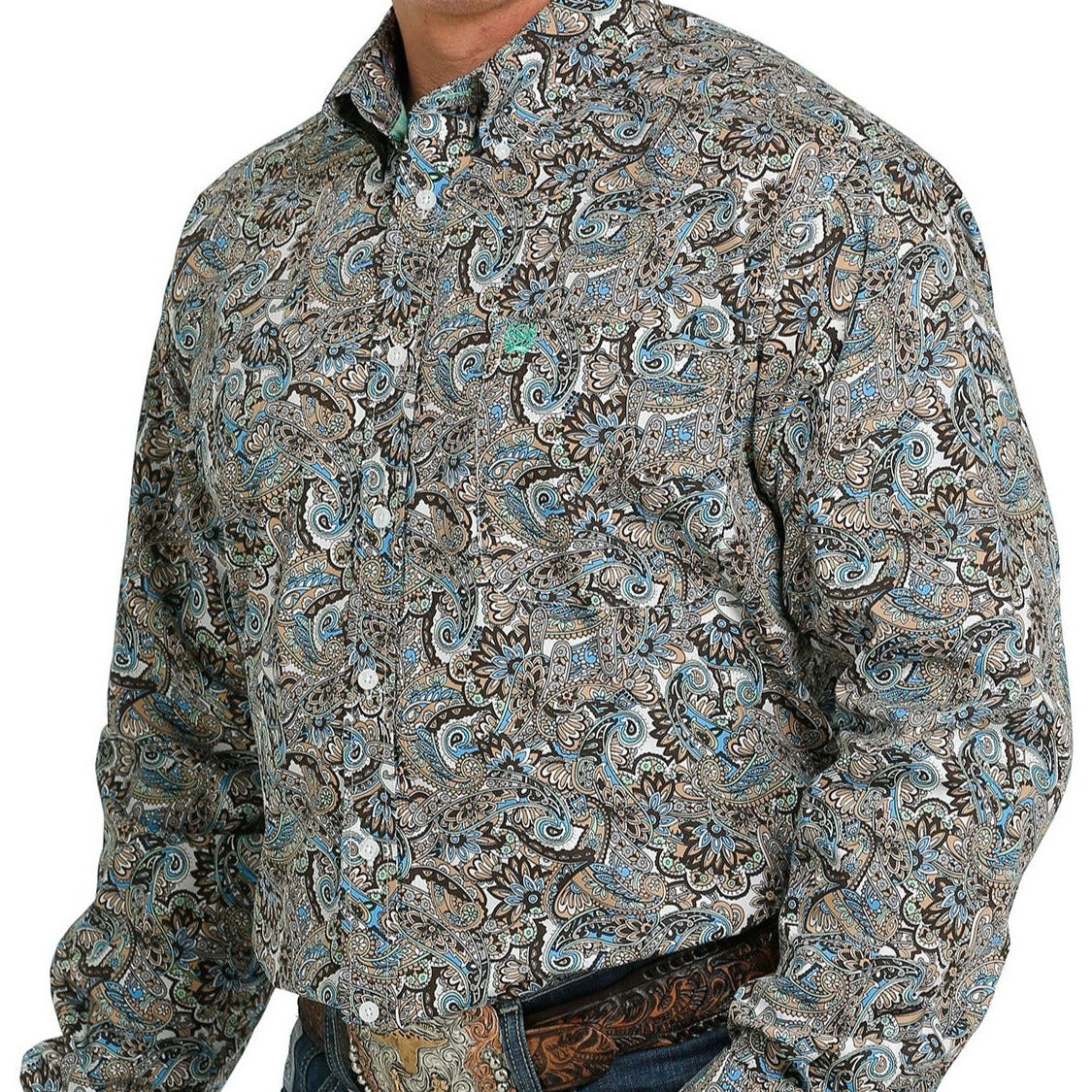 Cinch Men's Classic Fit Blue and Green Paisley Western Shirt