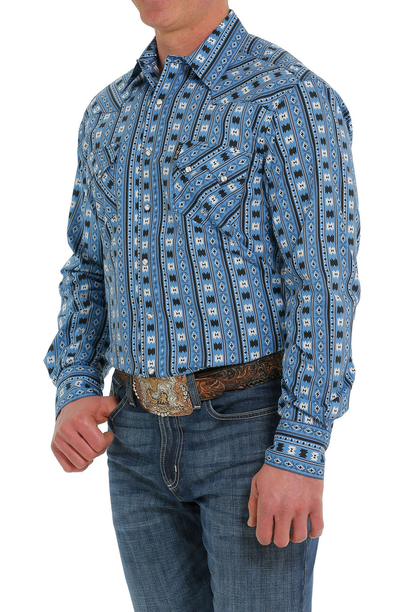 Cinch Men's Modern Fit Blue Aztec Western Button Down Shirt