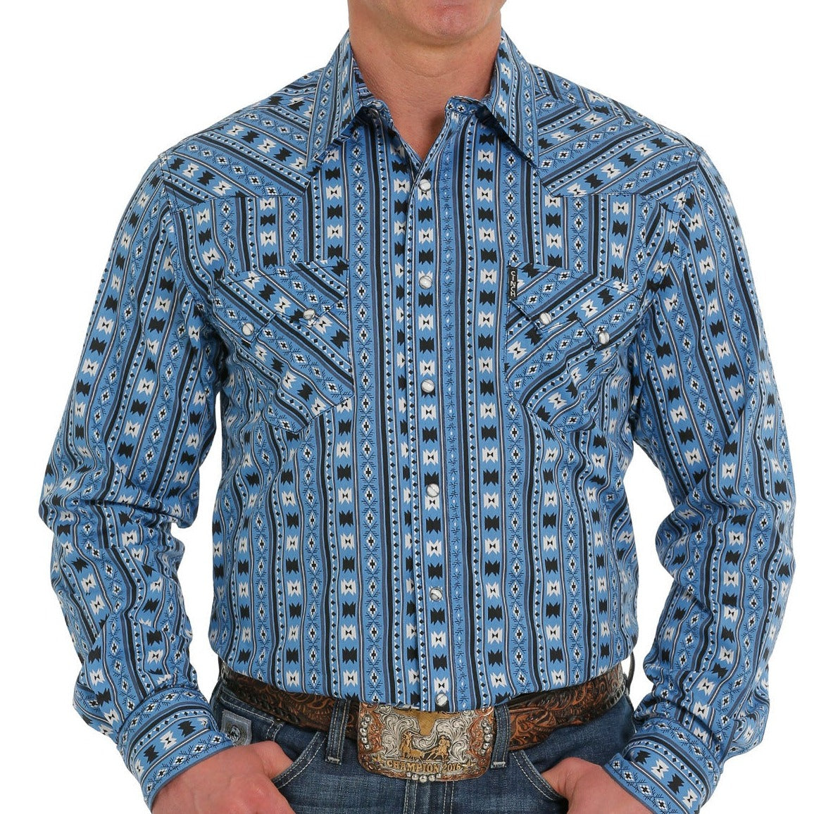 Cinch Men's Modern Fit Blue Aztec Western Button Down Shirt