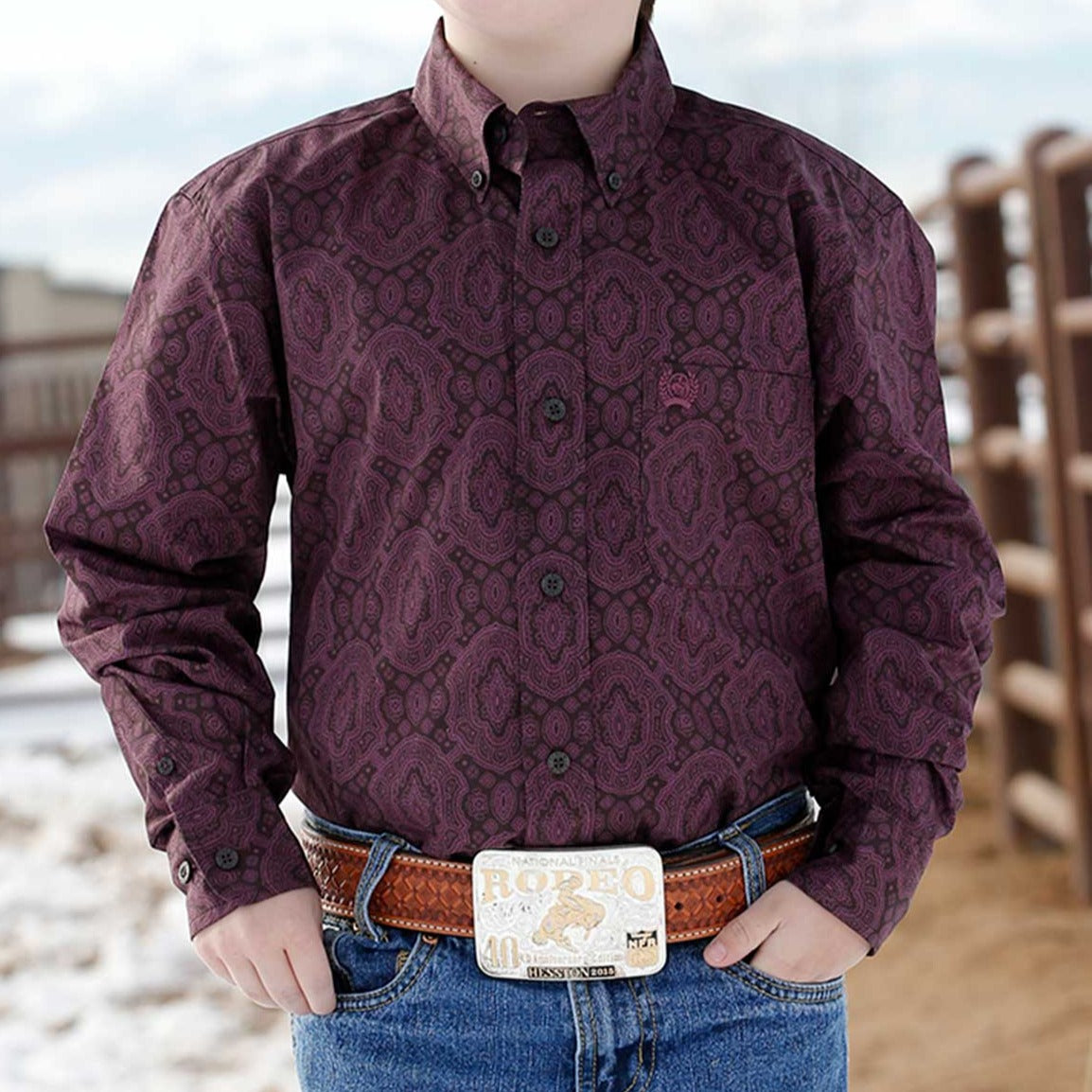 Cinch Boy's Purple Paisley Button Down Western Shirt
