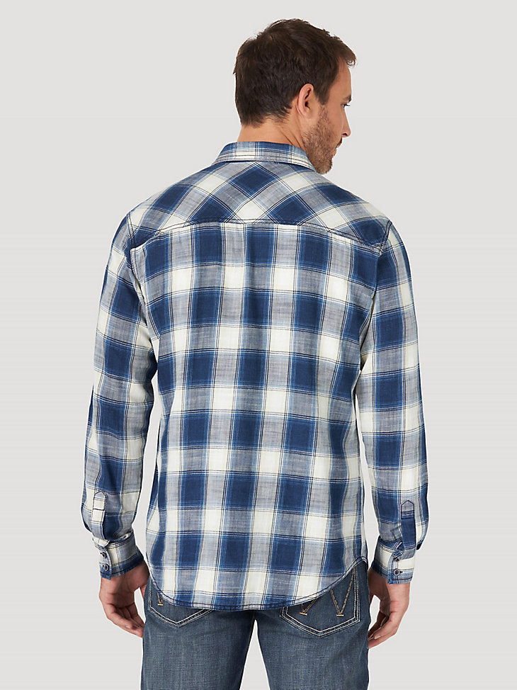 Wrangler Retro Men's Long Sleeve Western Snap Blue Plaid Shirt