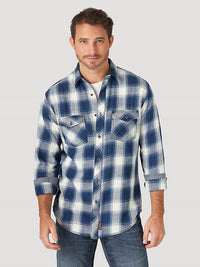 Wrangler Retro Men's Long Sleeve Western Snap Blue Plaid Shirt