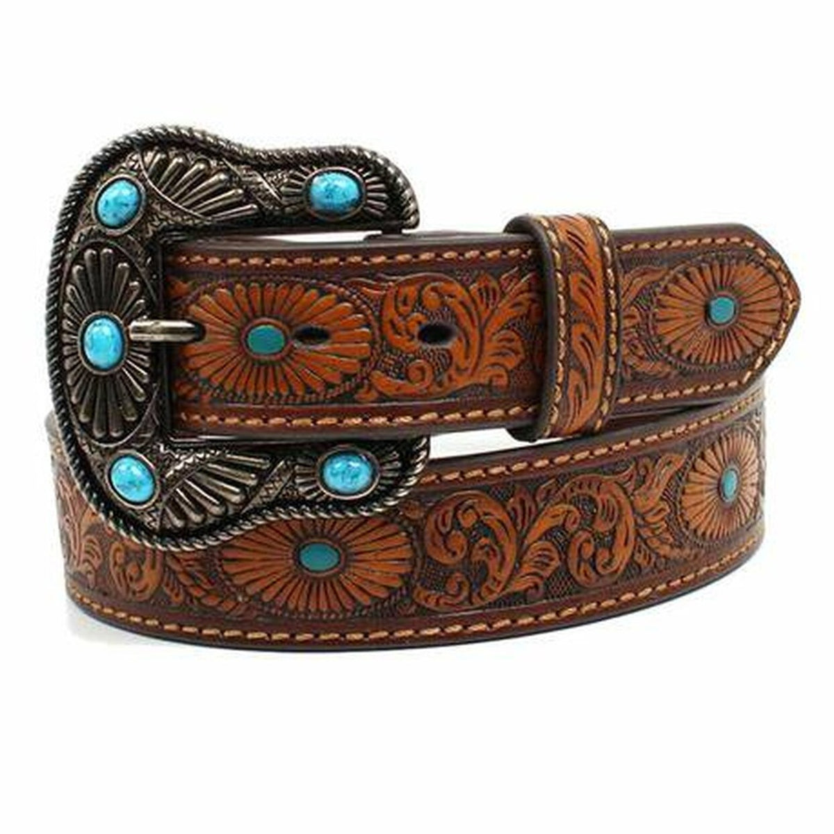 Nocona Women's Turquoise and Brown Floral Stone Belt