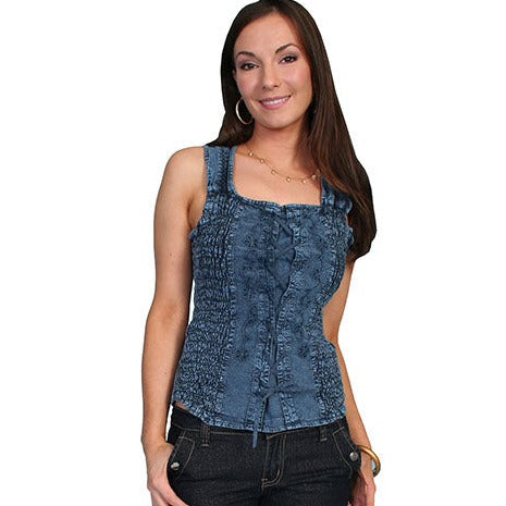 Scully Women's Denim Cantina Sleeveless Lace Up Blouse