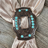 Rhinestone and Turquoise Buckle Scarf Slide-Silver and Copper