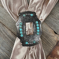 Rhinestone and Turquoise Buckle Scarf Slide-Silver and Copper