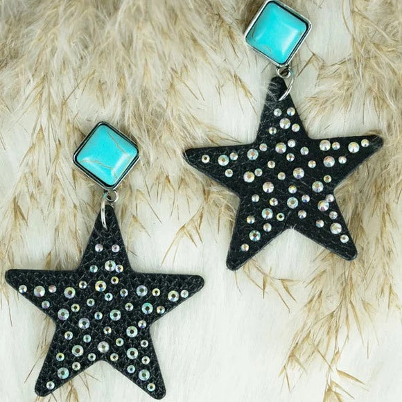 Turquoise Stud with Black Star Earrings