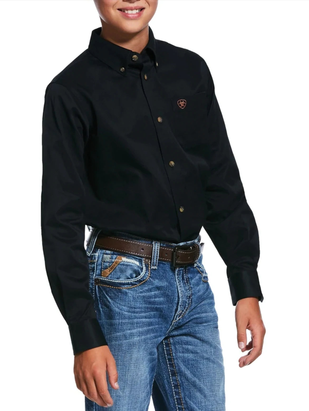 Ariat Boy's Solid Classic Fit Button Down Shirt in Black