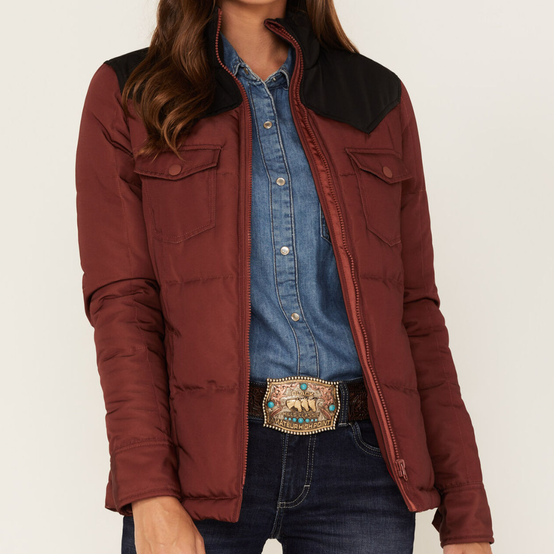 Ladies burgundy puffer sales jacket