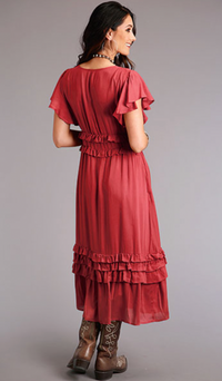 Stetson Women's Herringbone Flutter Ruffle Dress in Cinnamon