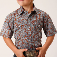 Roper Boy's Copper Spring Short Sleeve Western Snap Shirt