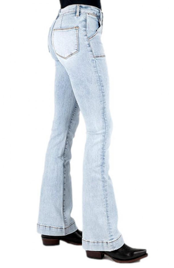 Stetson Women's No. 921 Patch Pocket High Rise Flare  - Acid Wash Blue