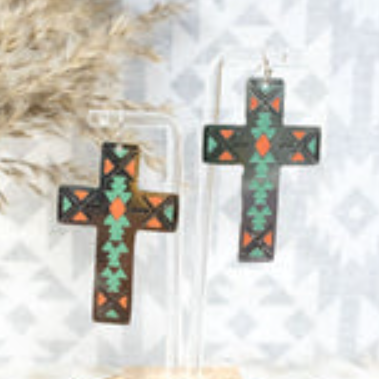 Turquoise and Coral Cross Earrings