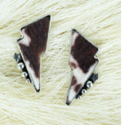 Black Cowhide Lightning Bolt Earrings