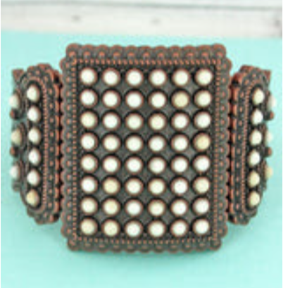 Copper and White Beaded Western Stretch Bracelet