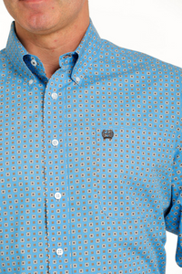 Cinch Men's Sky Blue Geometric Long Sleeve Western Shirt