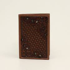 Nocona Men's Trifold Floral Tooled Brown Leather Wallet