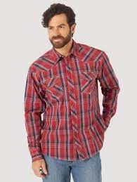Wrangler Western 20X Long Sleeve Shirt- Red, Blue, and White Plaid